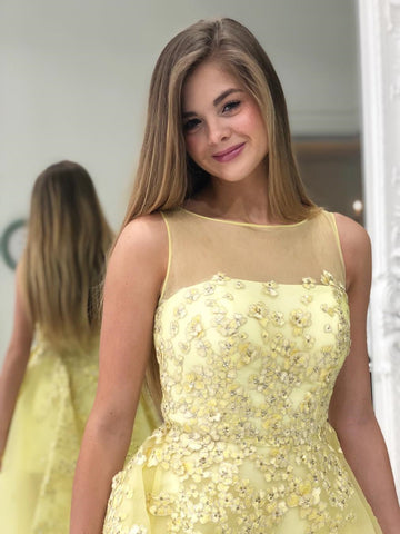 Stylish Round Neck Lace Floral Prom,Formal Graduation Evening Dresses