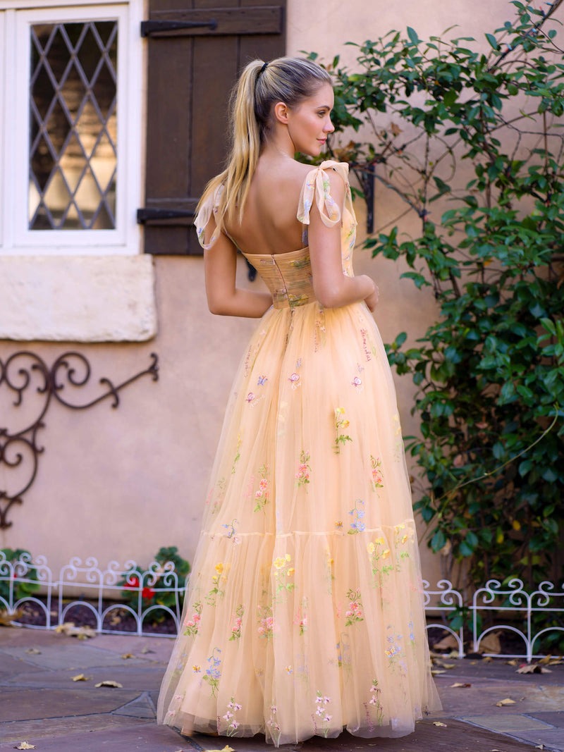 Tulle Sweetheart Neck Floor Length  Embroidery Floral Prom Dress