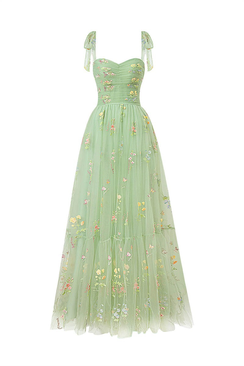 Tulle Sweetheart Neck Floor Length  Embroidery Floral Prom Dress