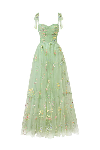 Tulle Sweetheart Neck Floor Length  Embroidery Floral Prom Dress