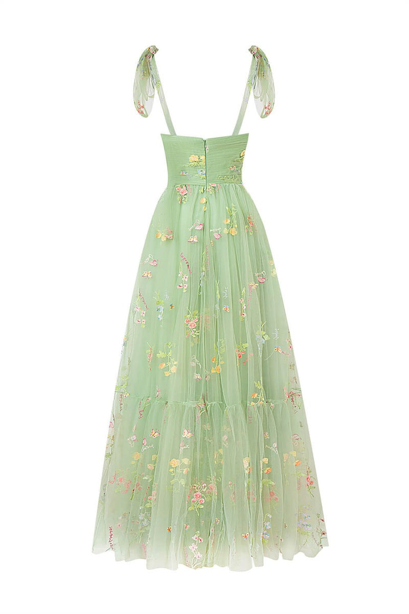 Tulle Sweetheart Neck Floor Length  Embroidery Floral Prom Dress