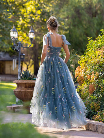 Tulle Sweetheart Neck Floor Length  Embroidery Floral Prom Dress
