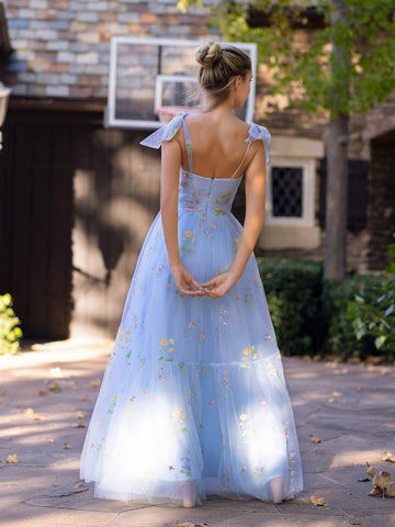 Tulle Sweetheart Neck Floor Length  Embroidery Floral Prom Dress