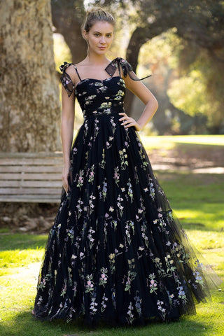 Tulle Sweetheart Neck Floor Length  Embroidery Floral Prom Dress
