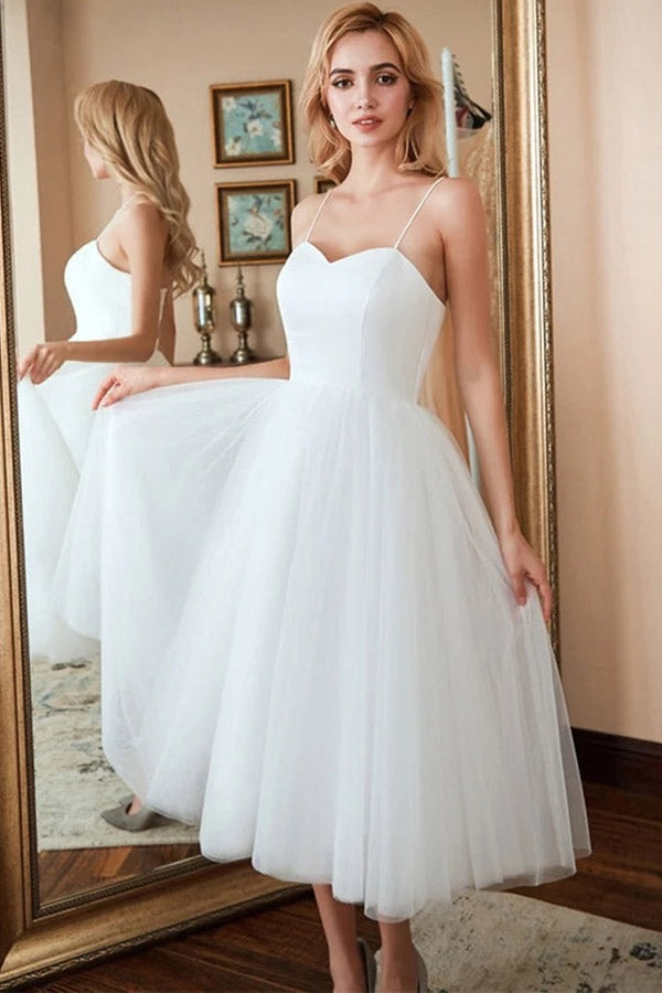 Sweetheart Tea Length Tulle Prom Dress Graduation Dress