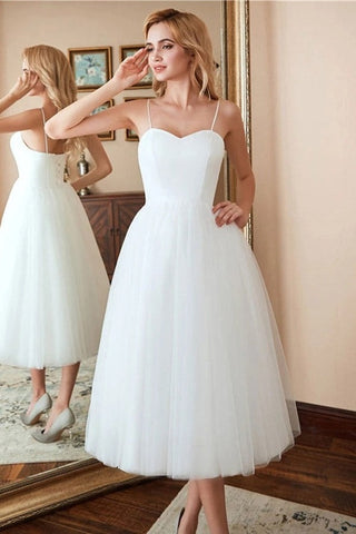Sweetheart Tea Length Tulle Prom Dress Graduation Dress