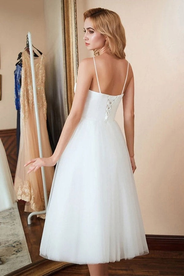 Sweetheart Tea Length Tulle Prom Dress Graduation Dress