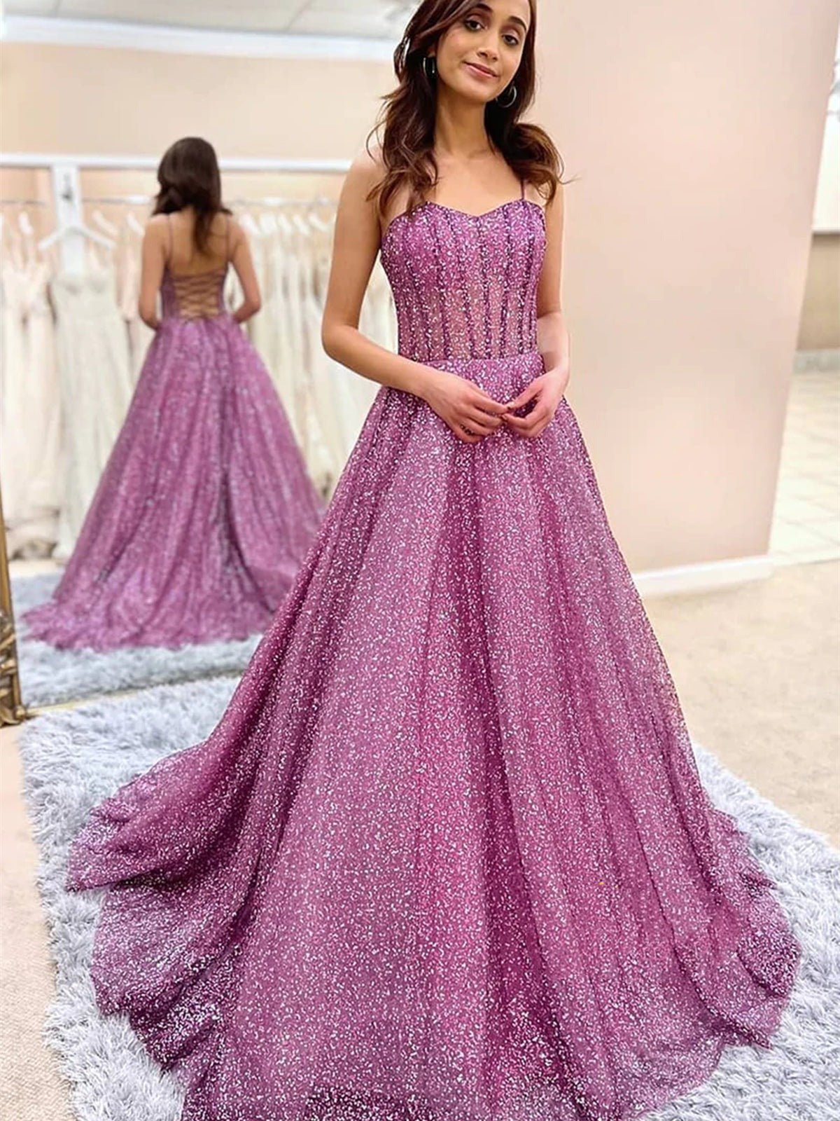 Sweetheart Neck Open Back Tulle Long Prom Dresses, Formal Evening Dresses