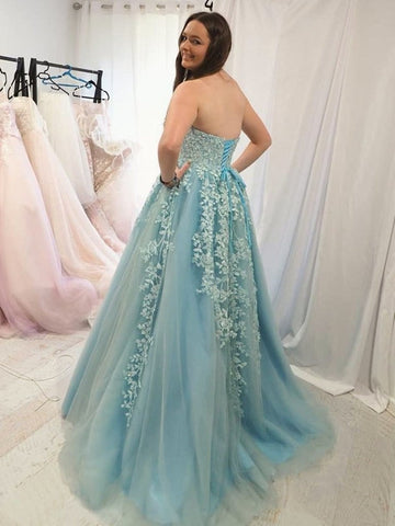 Sweetheart Neck Strapless  Lace Long Prom, Formal Graduation Evening Dresses