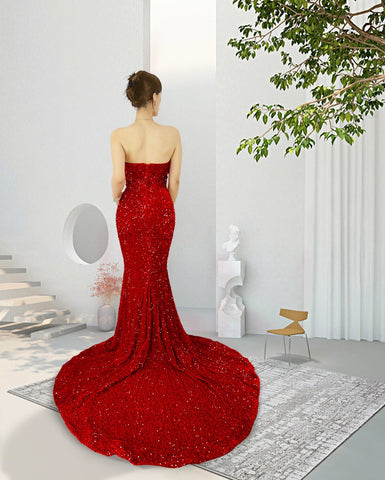 Sweetheart Sequins Prom Dress with High Slit Sleeveless