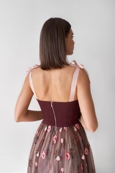Tulle Tea Length  Prom Dresses Floral Skirt Party Dresses