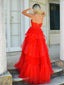 V Neck Spaghetti Straps Tulle Deep  Long Prom Dress