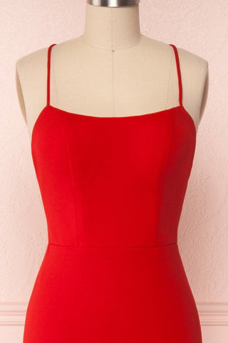 Thin Straps Backless Mermaid Red Prom Dress