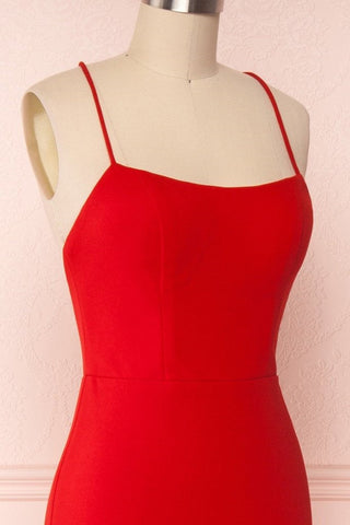Thin Straps Backless Mermaid Red Prom Dress