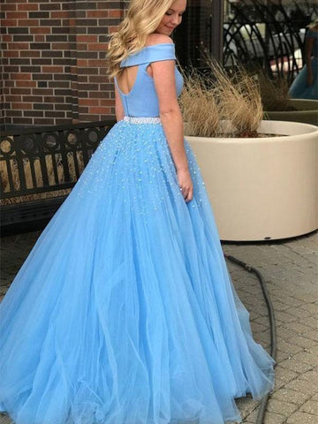 Off The Shoulder Two Piece  Prom Dress With Beading