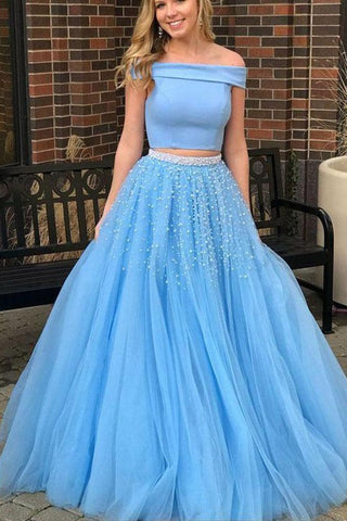 Off The Shoulder Two Piece  Prom Dress With Beading