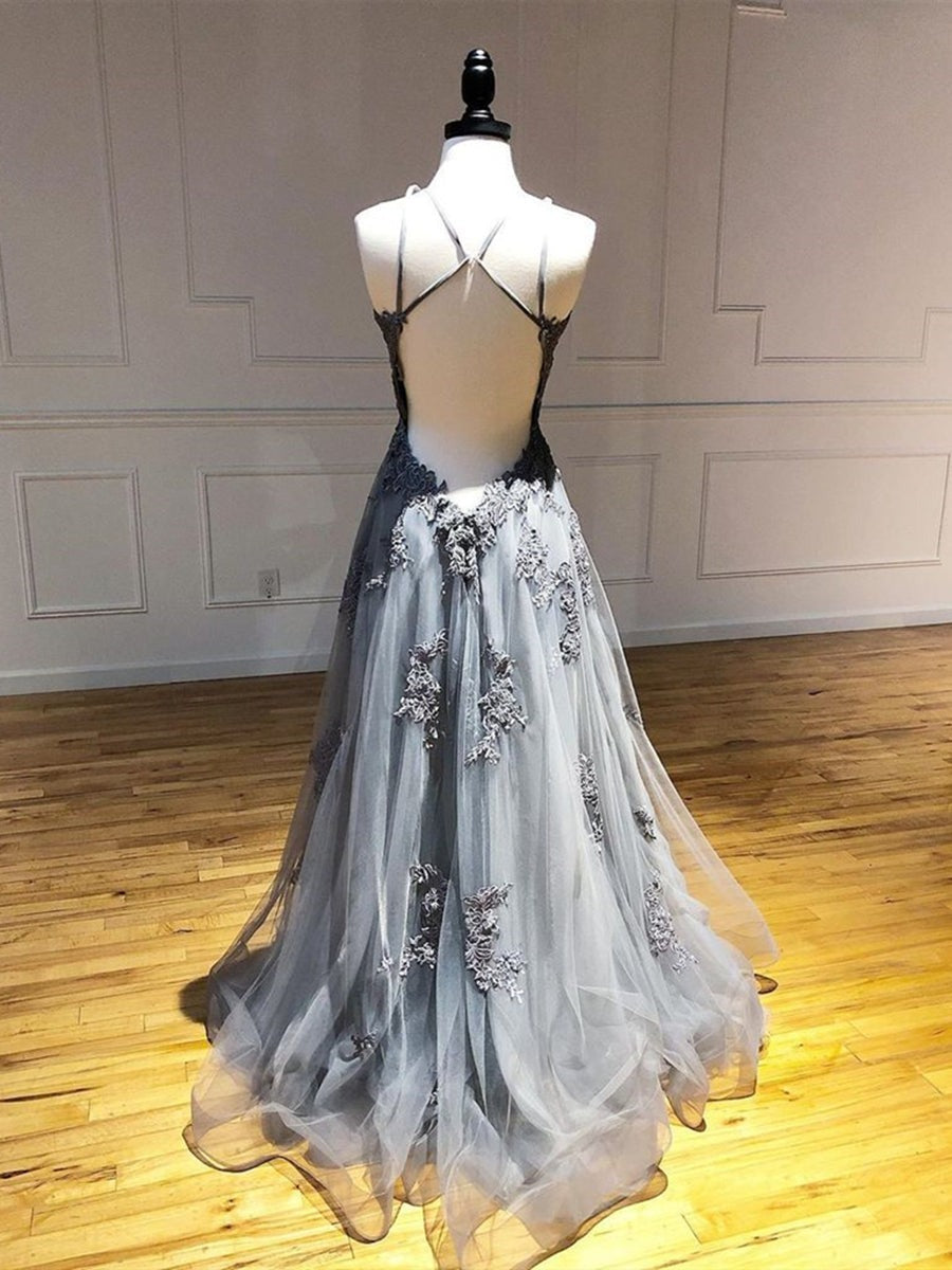 Backless Lace Appliques Long Prom,  Formal, Evening