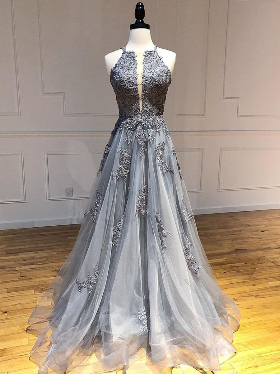 Backless Lace Appliques Long Prom,  Formal, Evening