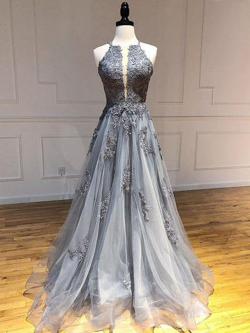 Backless Lace Appliques Long Prom,  Formal, Evening