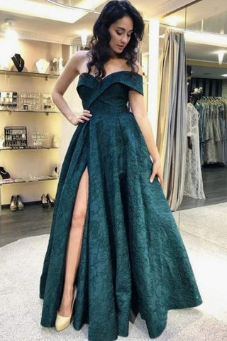 Unique Off The Shoulder Fabric Split Prom Dress