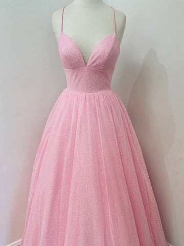 Backless V Neck  Sequins Long Prom, Formal Evening Dresses