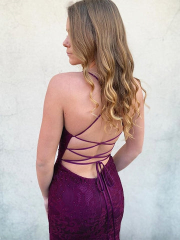 Long V Neck  Backless Mermaid Lace  Prom, Formal, Evening Dress