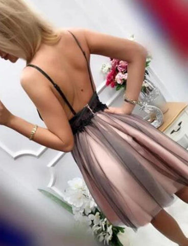V Neck Short  Lace Prom, Lace Formal Homecoming Graduation