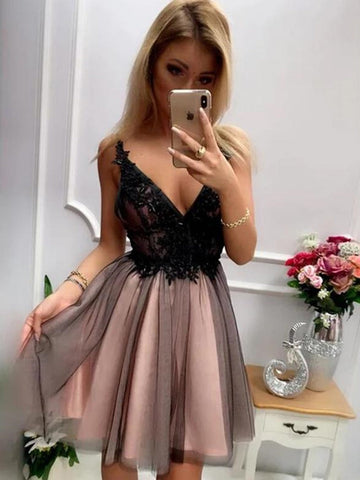 V Neck Short  Lace Prom, Lace Formal Homecoming Graduation