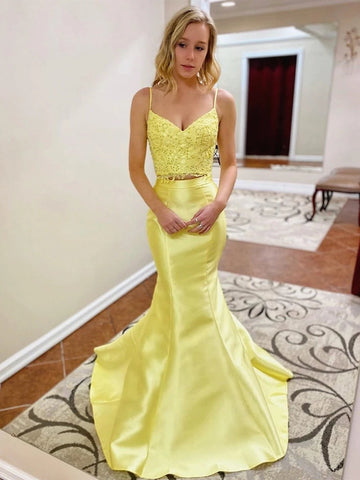 Two Pieces V Neck Beaded Mermaid Lace Long  Prom,  Formal,  Evening Dress