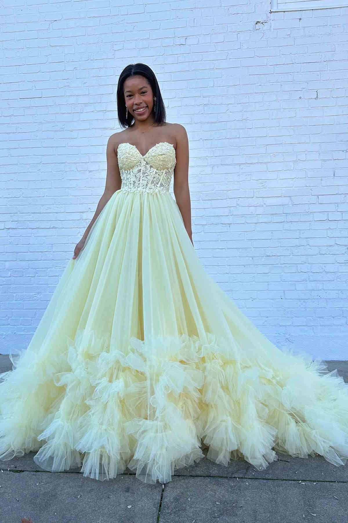 A-Line Sweetheart Corset Ruffle Prom Dress