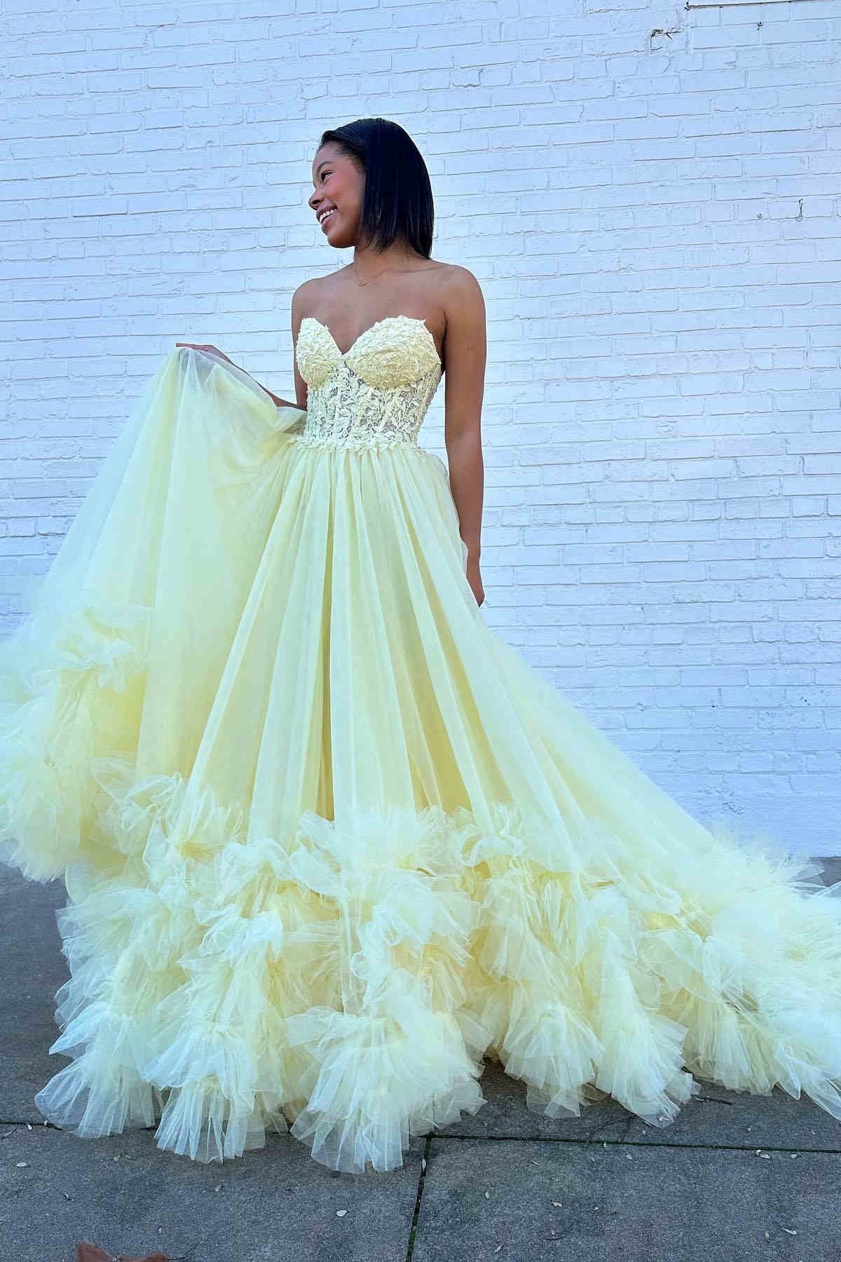 A-Line Sweetheart Corset Ruffle Prom Dress