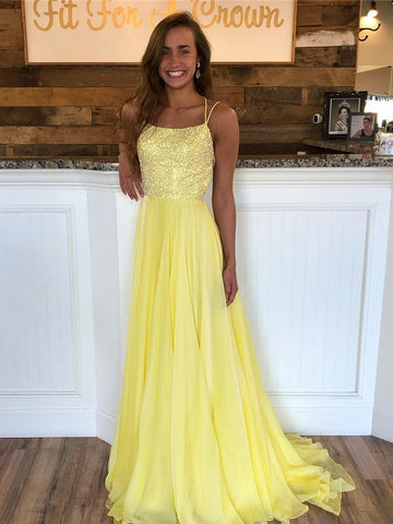A Line Backless Sequins Chiffon Long Prom Dresses