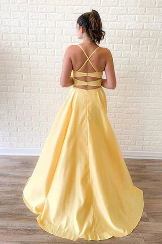 A-line  Satin Spaghetti Straps Prom Dress With Slit